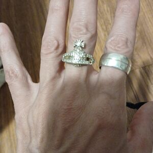 Sterling Silver Size 8 Vivienne Westwood Ring With Crystals Box, Dust Bag Card